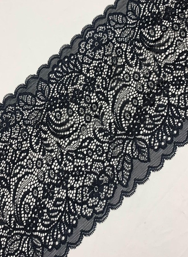 Oyabridal Elasic 7.2'' Wide Lace Headband for Women Stretchy Lace Head Coverings for Women Church H112 (Black, One Size) - Image 2